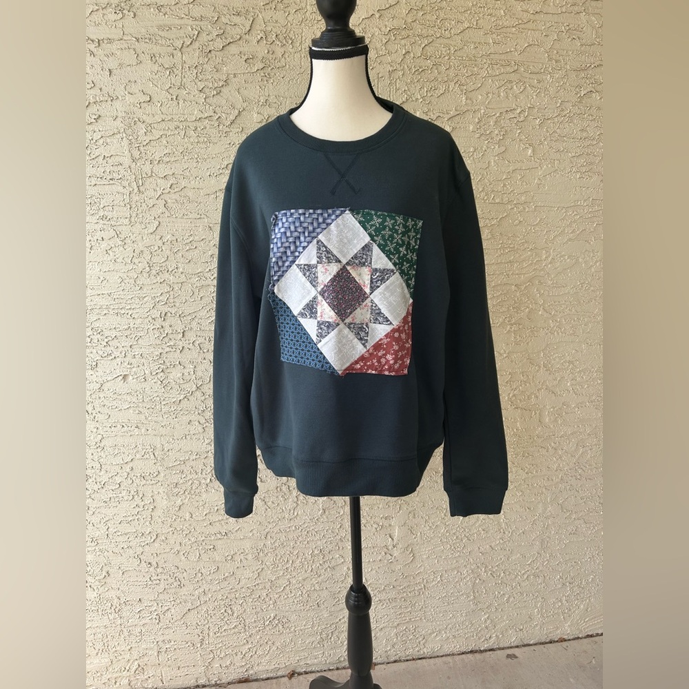 Upcycled Green Patchwork Crewneck Sweatshirt - image 1